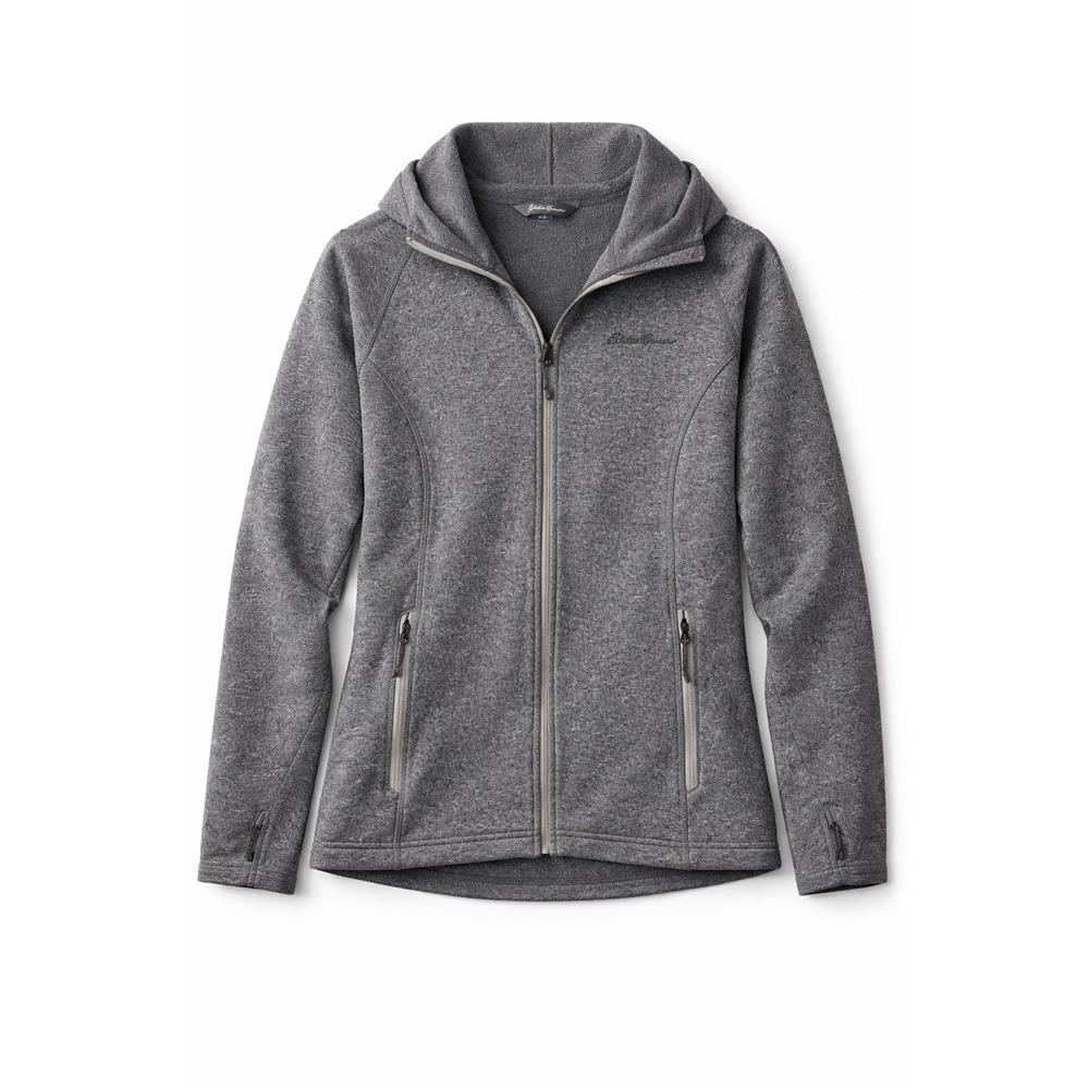 Eddie Bauer Womens Gray Full Zip Fleece lined Hoodie‎ Jacket Thumbholes Size L